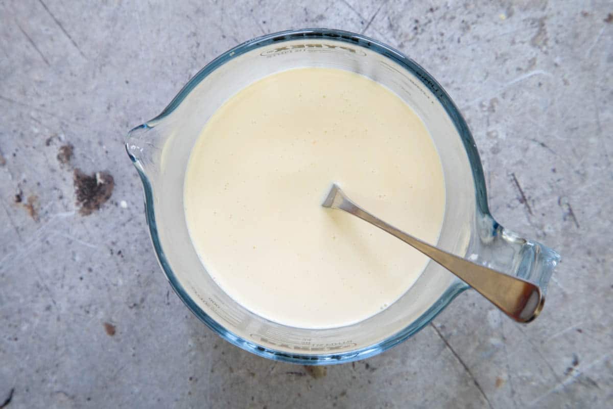 Mix the wet ingredients together - cream, milk, eggs and vanilla.