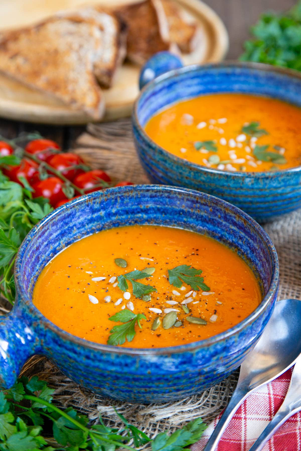 Garnish your tomato soup and serve with delicious homemade bread for the best, most satisfying lunch.