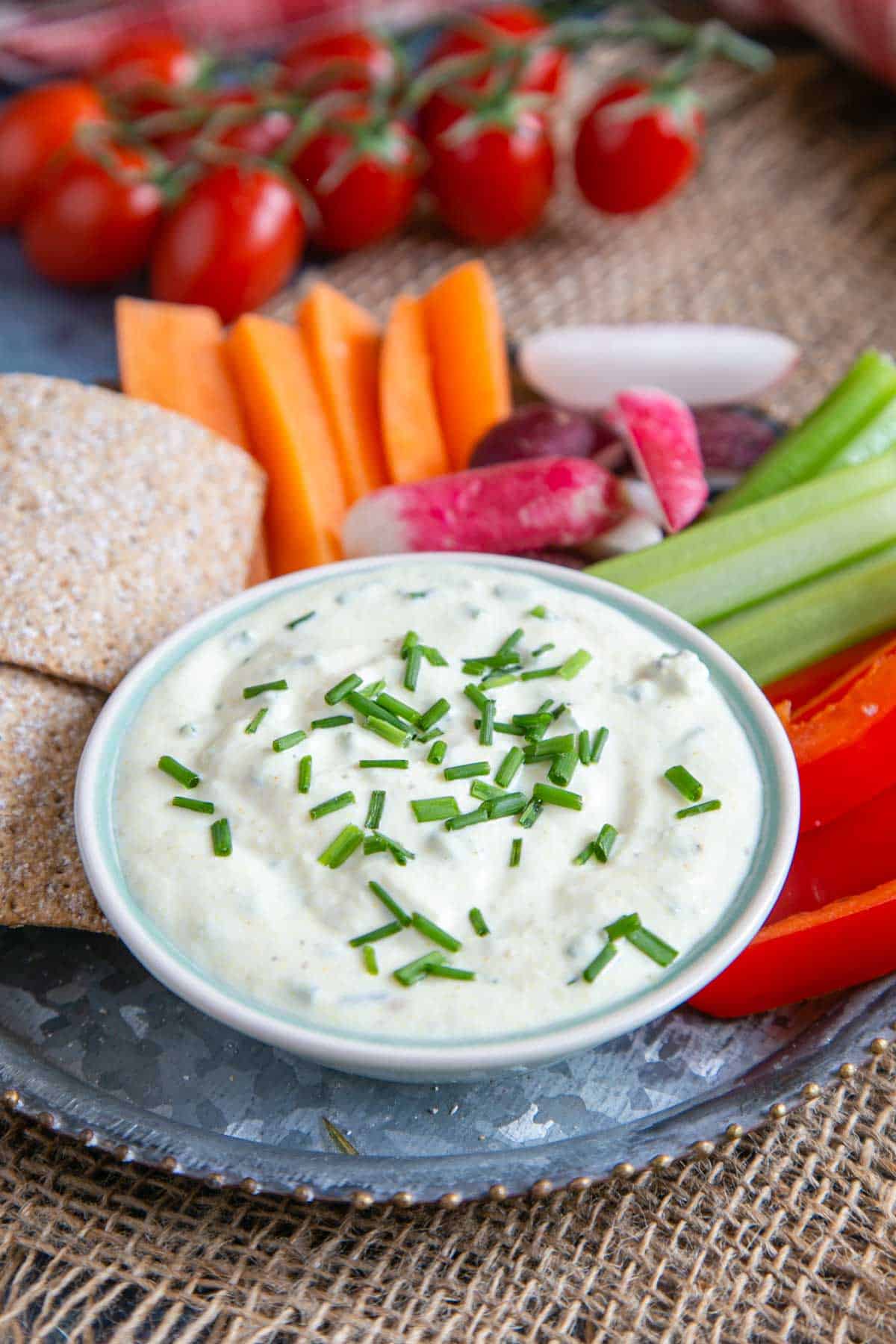 Rich and creamy cheese and chive dip is perfect with all your favourite snacks.