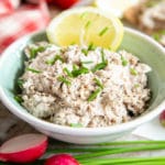 Delicious smoked mackerel paté with a scattering of herbs, served with a wedge of lemon.