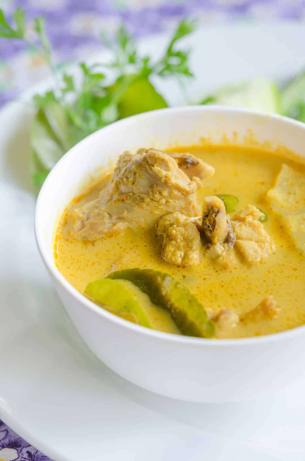 Thai yellow curry with chicken, The colour comes from turmeric,