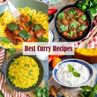 collage of 4 curry recipes. text overlay reads best curry recipes