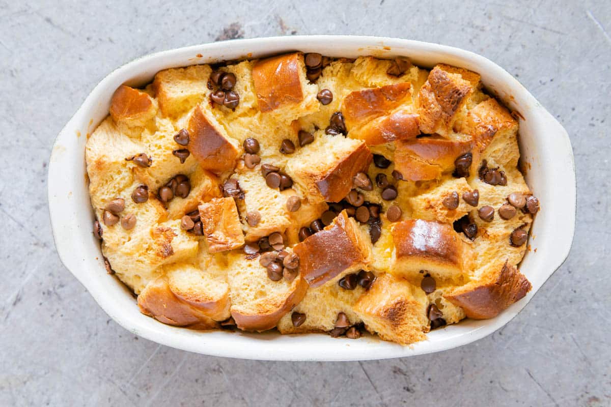 The bread and butter pudding is baked until fluffy and golden.