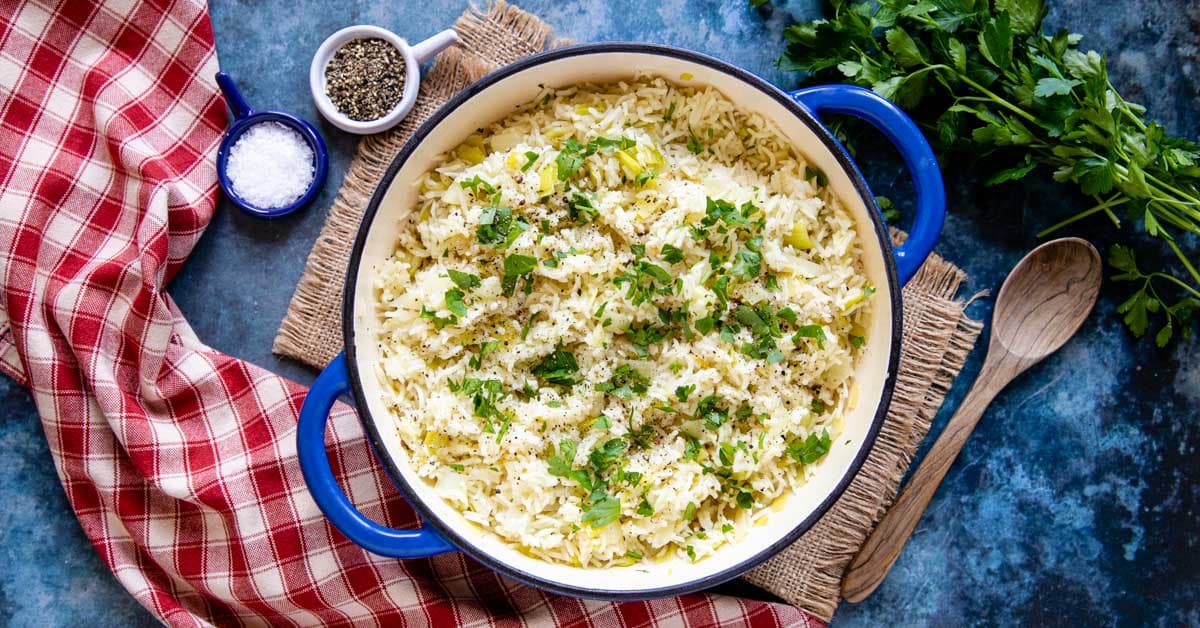 Saleek Rice Leek Rice Pilaf – Simple and Succulent - Helen's Fuss Free Flavours