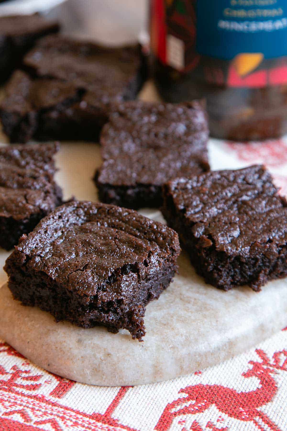 The melting fudgy insides of the moist, delicious brownies