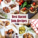 A collage of images of different types of bacon jam.