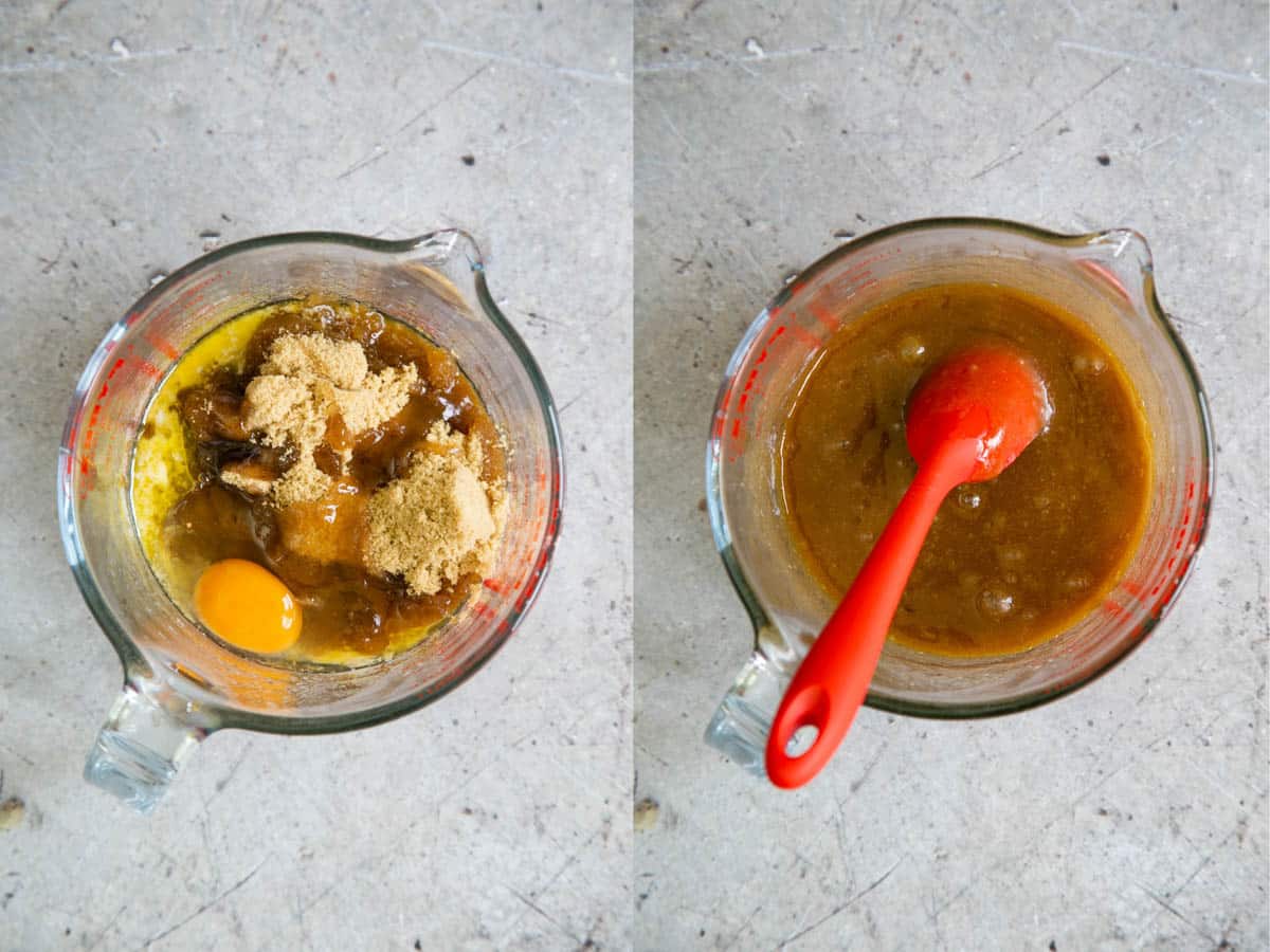 Adding the sugar, vanilla and egg to the jug.