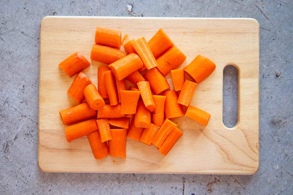 The carrots, peeled and chopped.