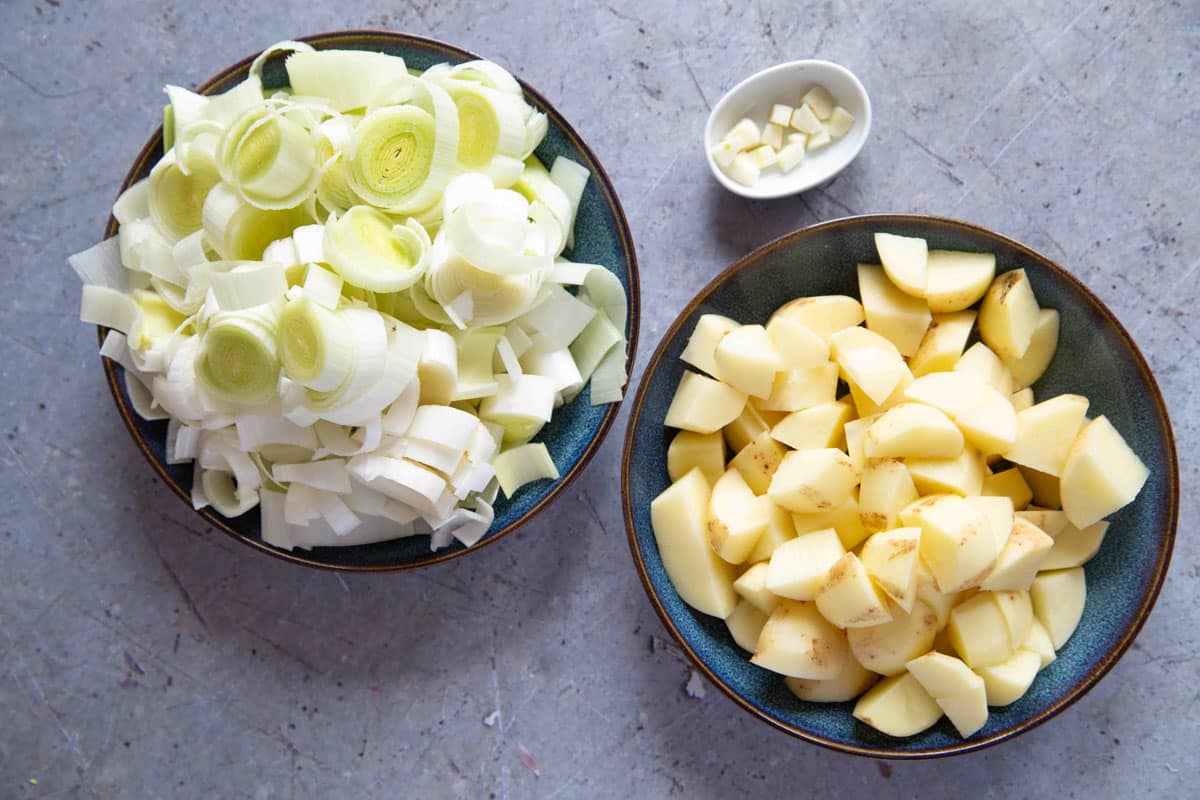 The vegetables prepared and ready to cook.