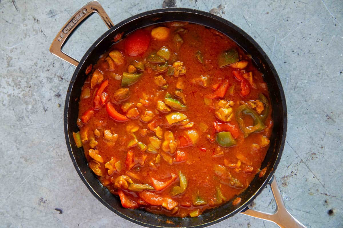 after cooking the curry is ready with tender chicken in a rich sauce