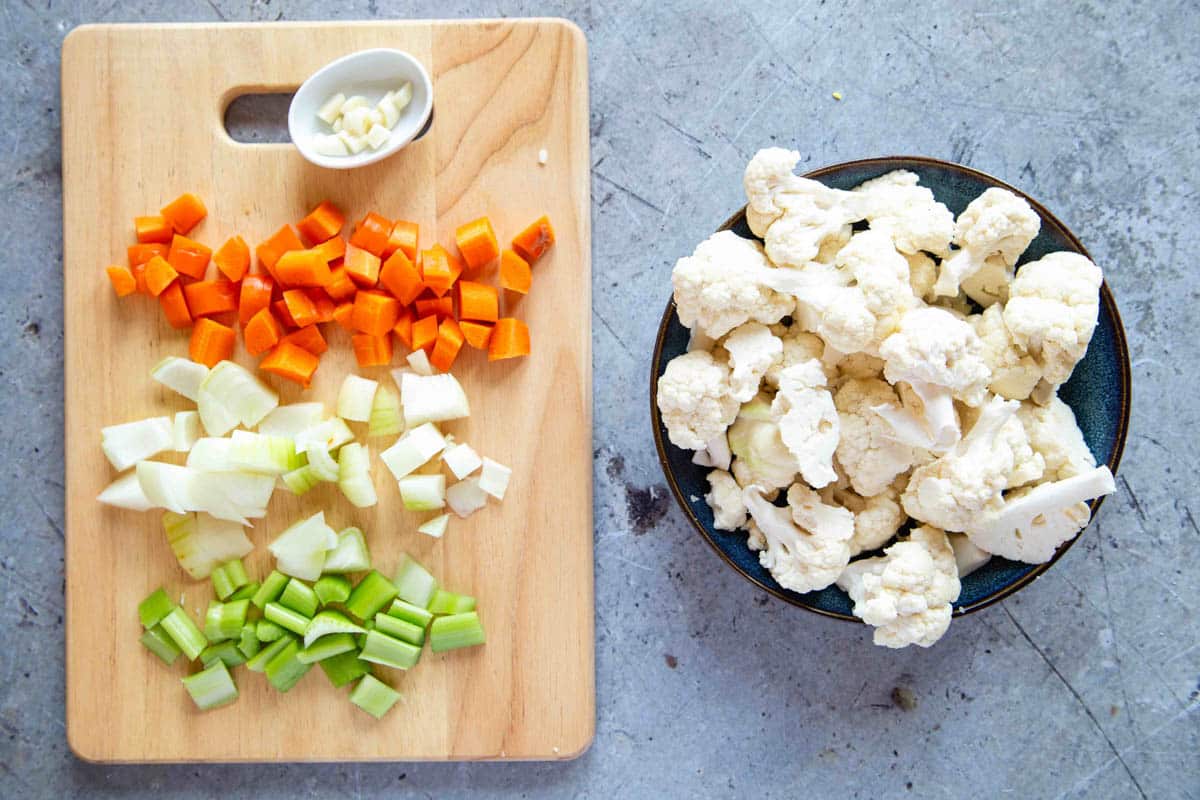 the prepared vegetables to make the soup