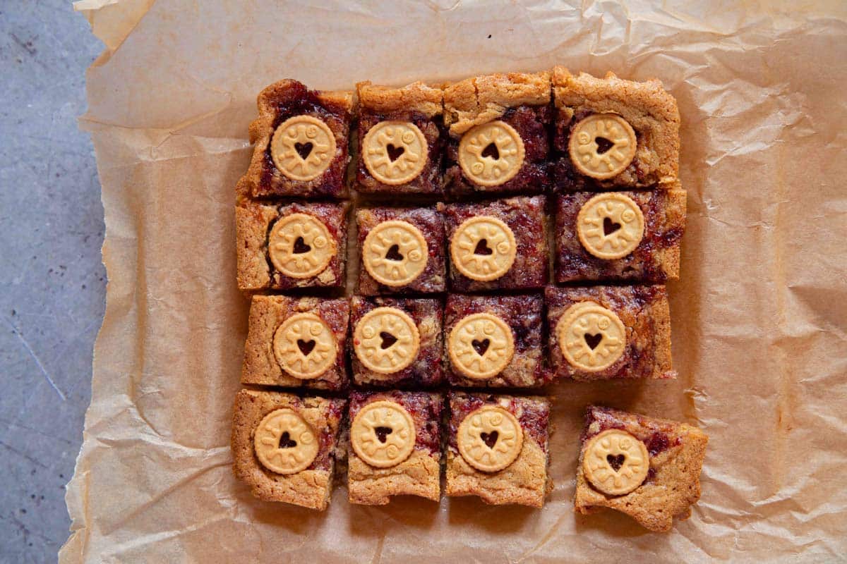 the cooled bake is cut into 16 squares