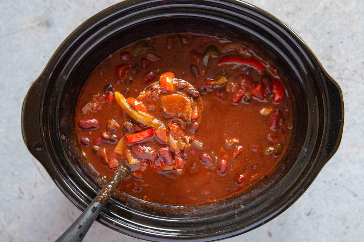 the cooked chilli in a thick glossy sauce