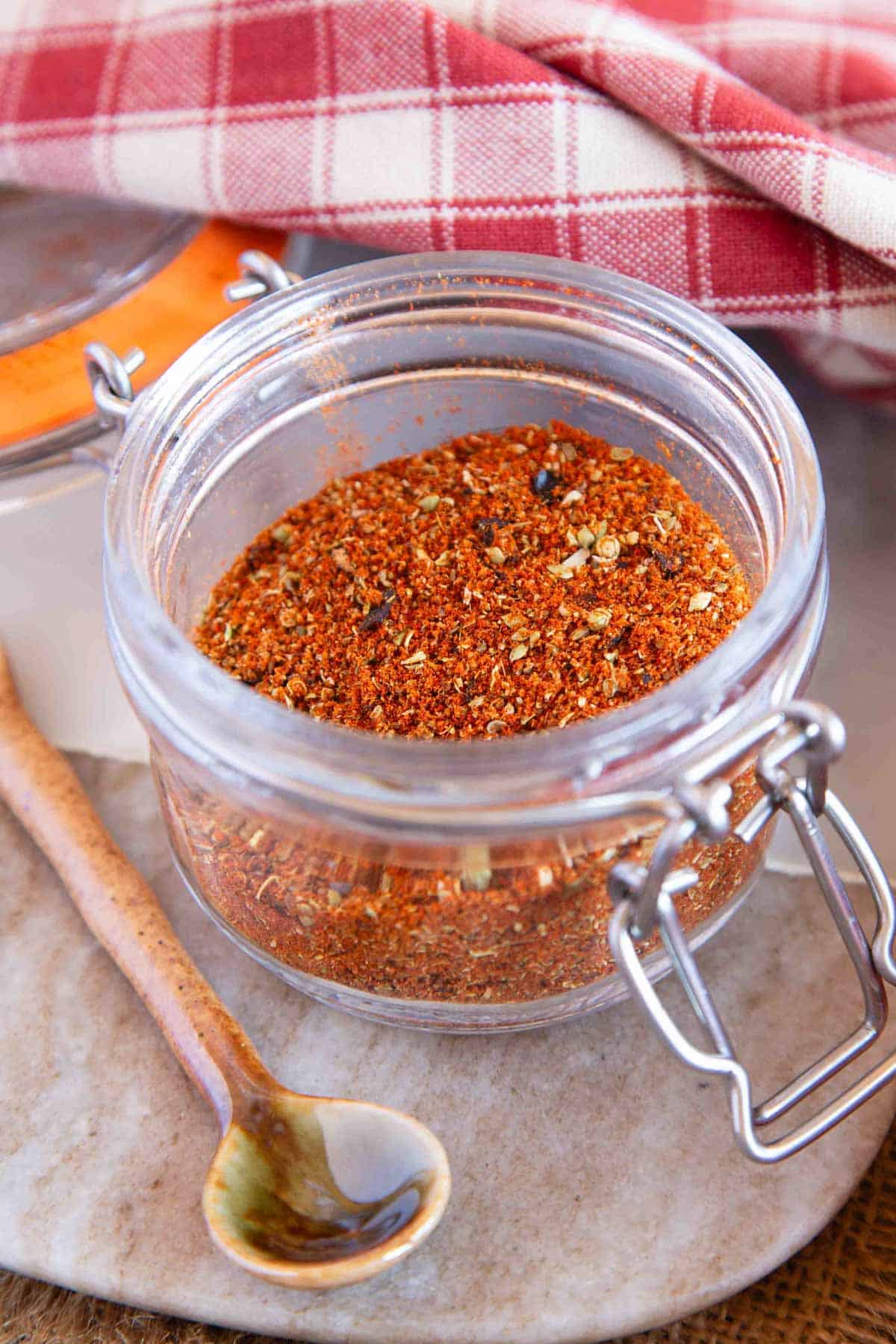 a clip top jar of freshly made chilli seasoning