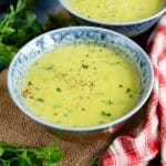 pale green freshly made courgette soup ready to be enjoyed