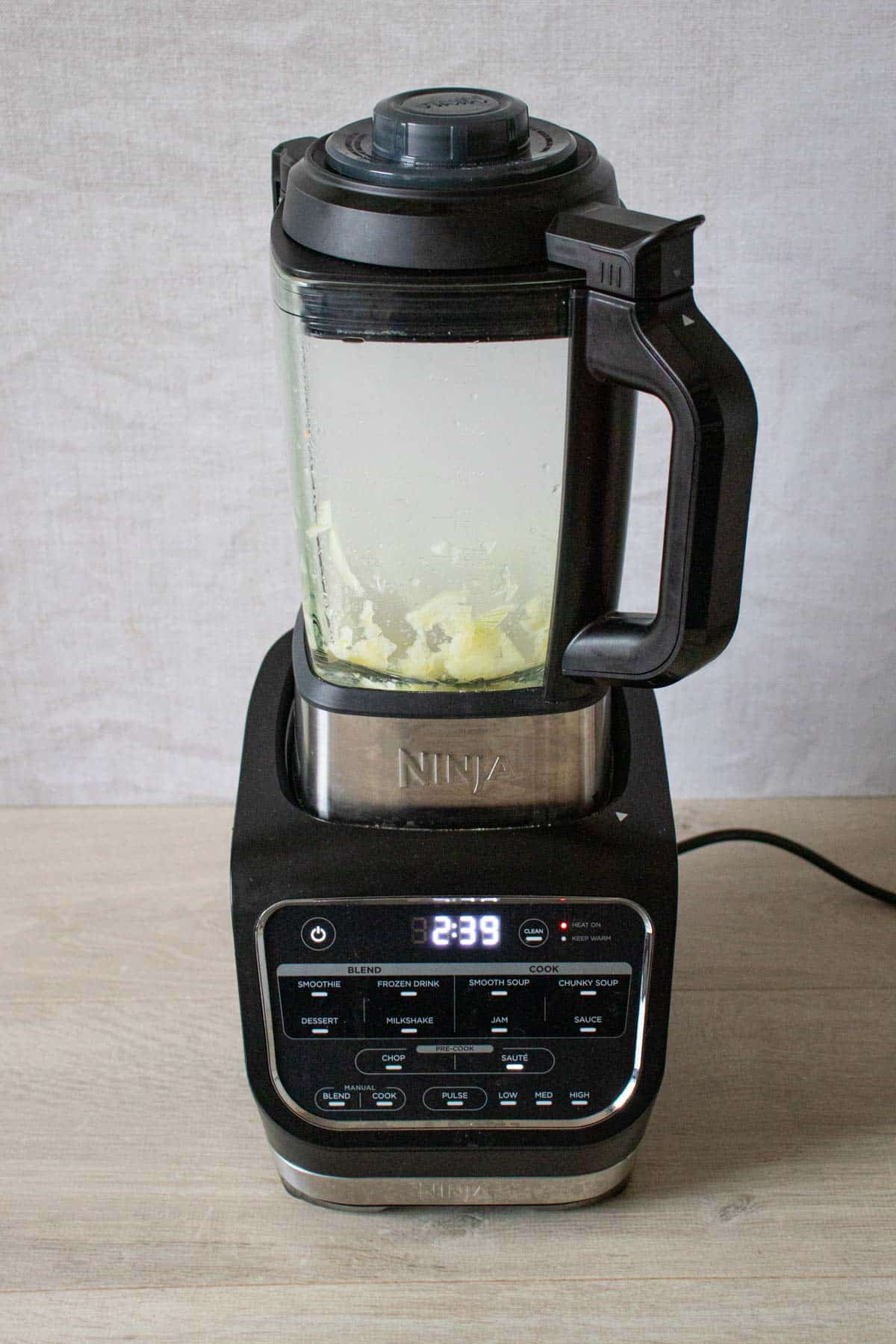 sauteed onion in the soup maker the jug is full of steam