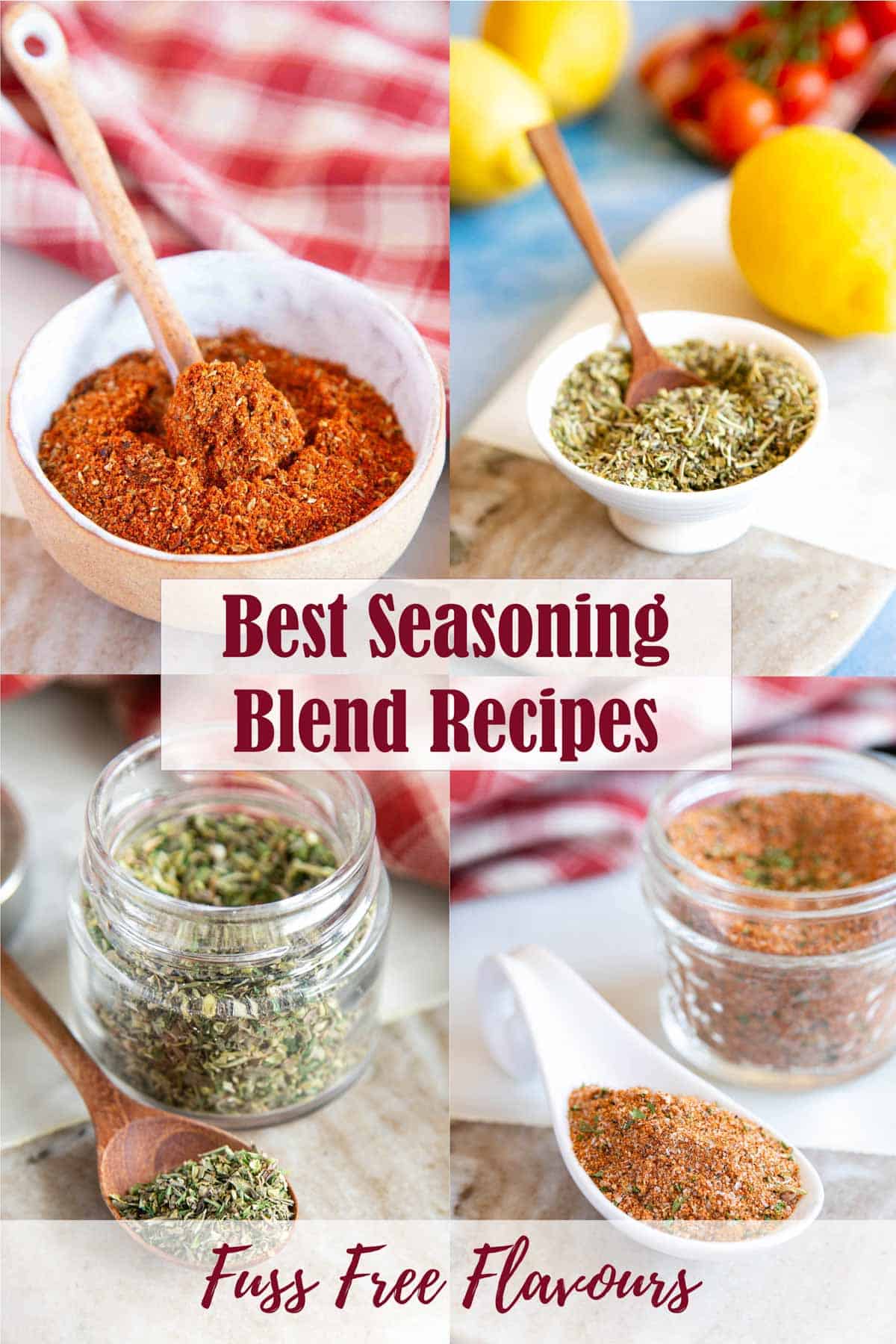 a collage of 4 seasoning blends