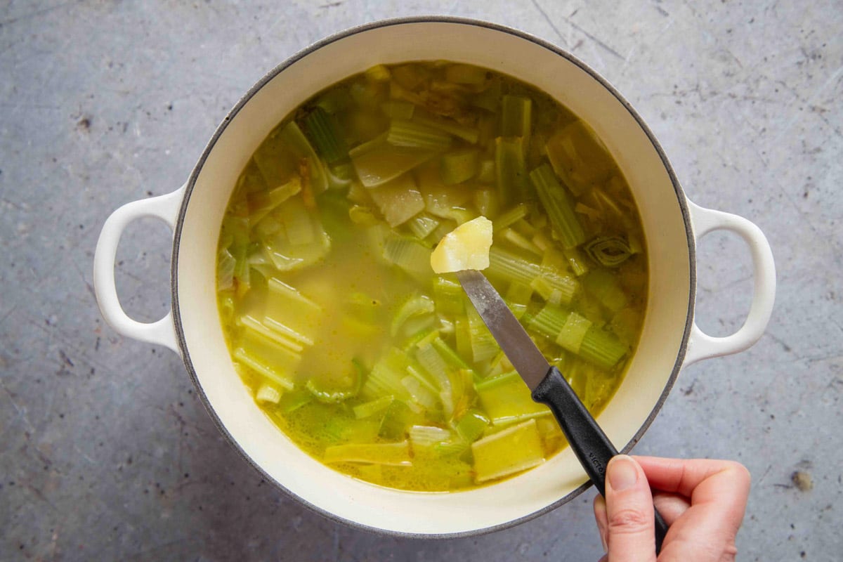 after simmering the potato is fall apart soft