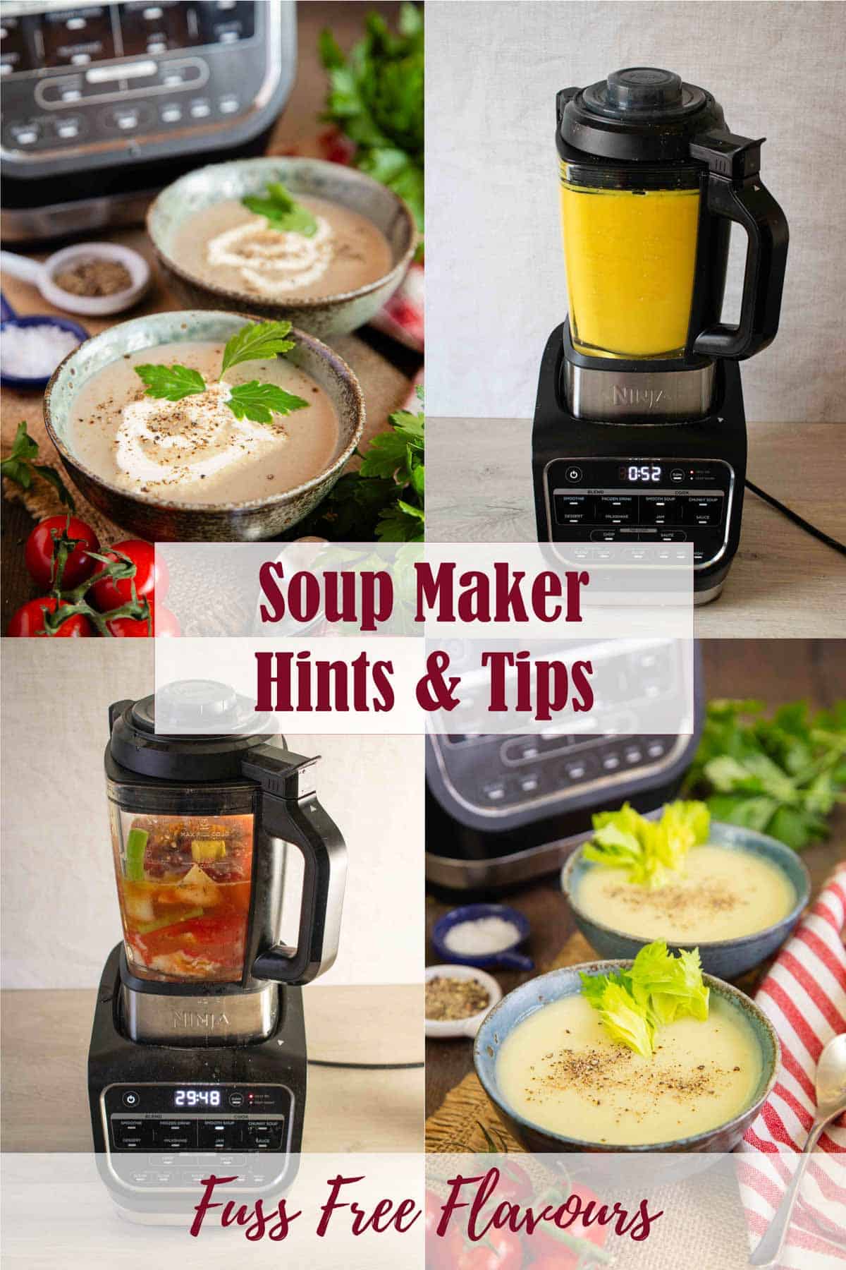 a collage of images of soup maker soups