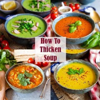 a collage of vibrantly coloured bowls of soup