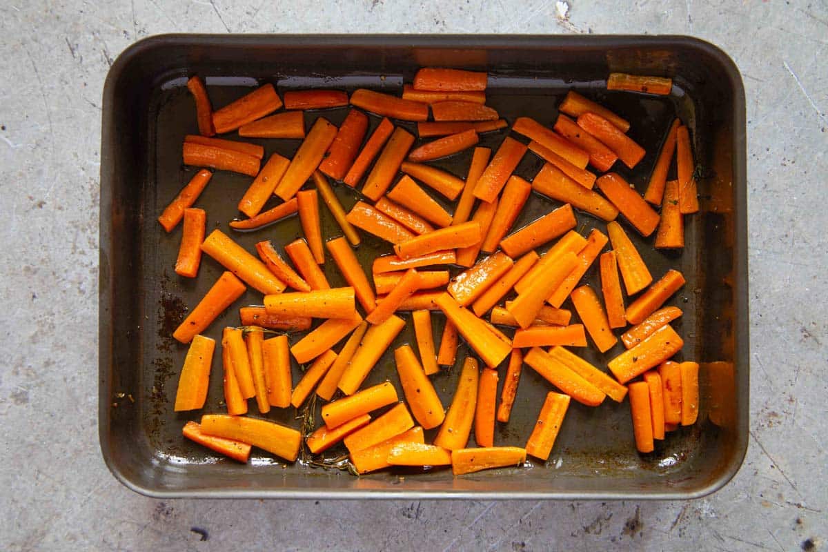 halfway through cooking the honey has been added to the carrots