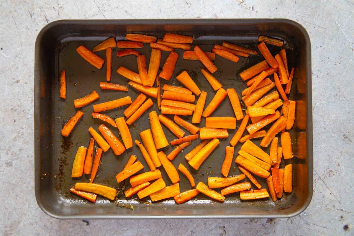 at the end of cooking the carrots are starting to brown and have shrunk in size