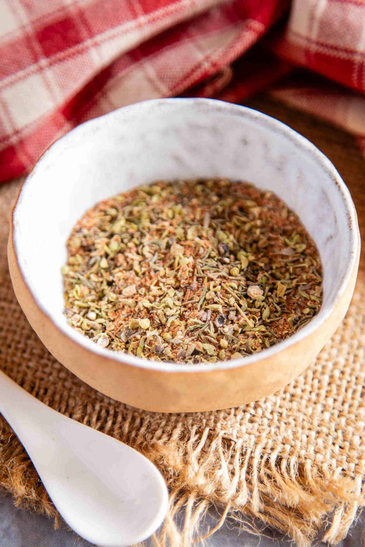 close up of a bowl full of gyro seasoning