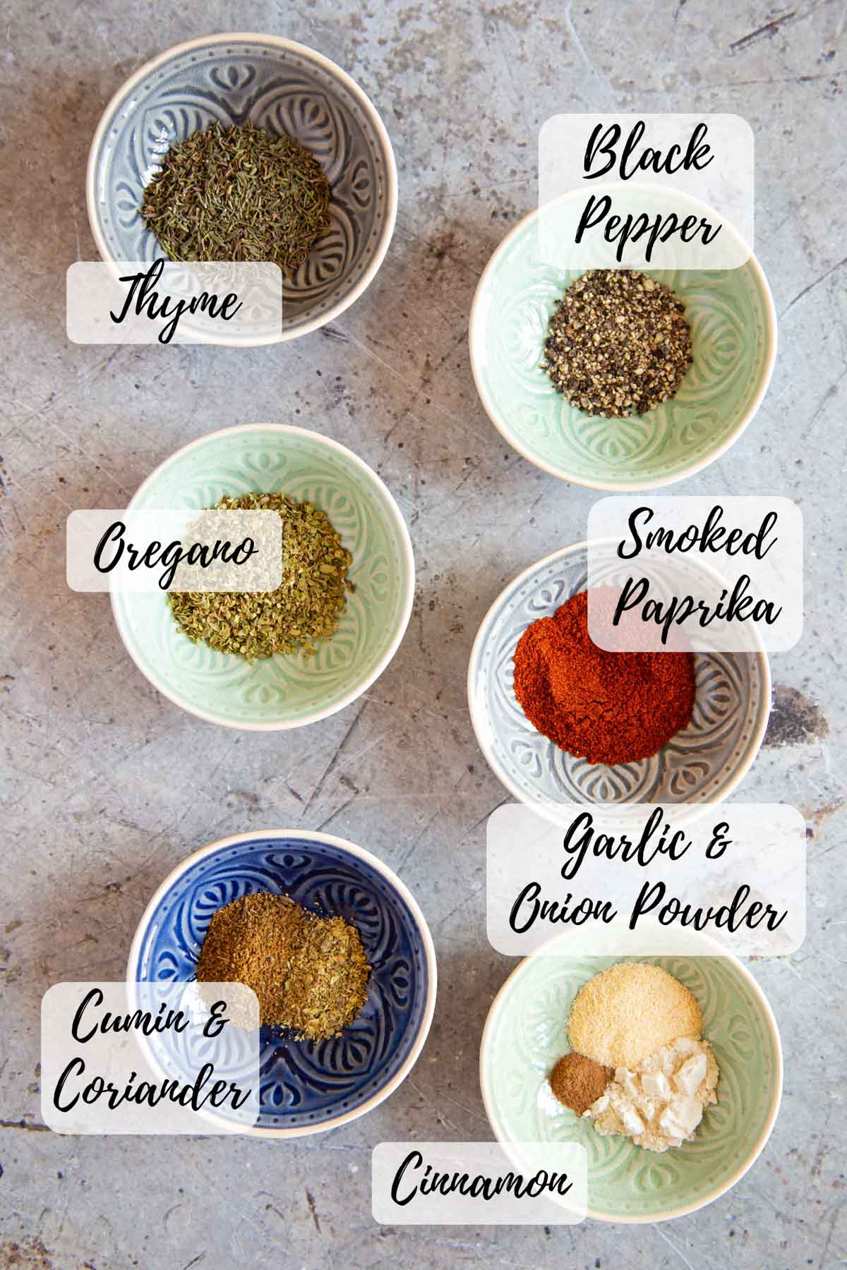 ingredients to make the seasoning measured out into small bowls