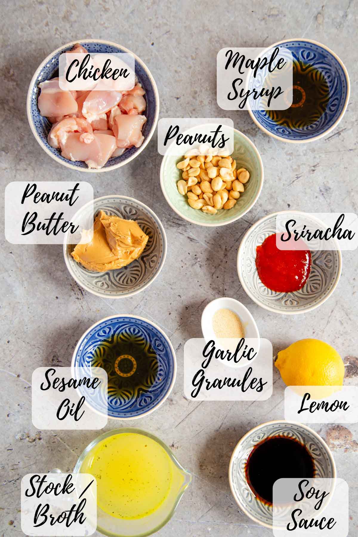 ingredients for peanut butter chicken measured out ready to cook
