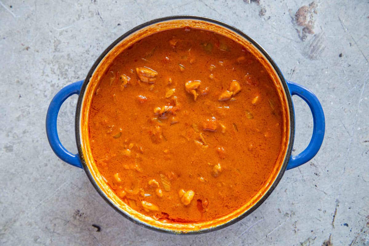 the curry is ready to serve -reduced and reddish golden brown in colour