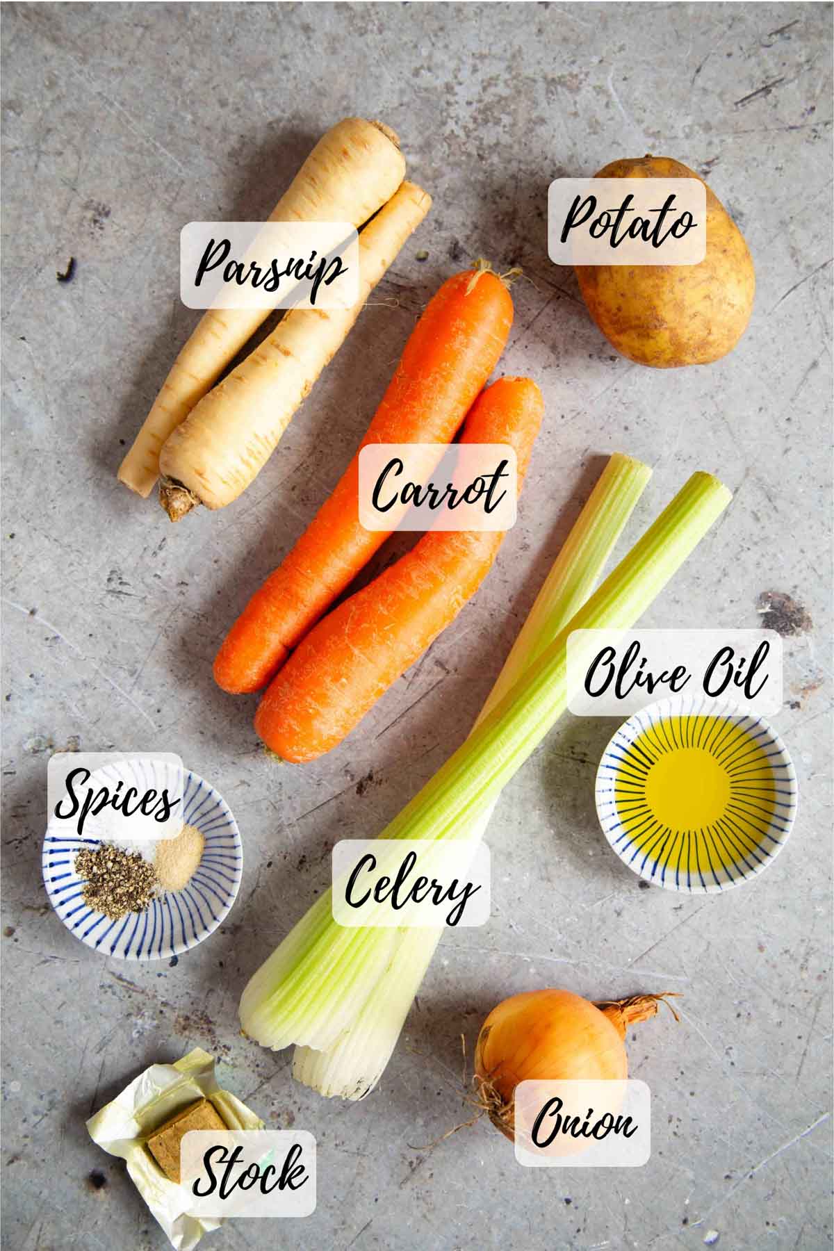 the ingredients for the soup laid out ready to cook