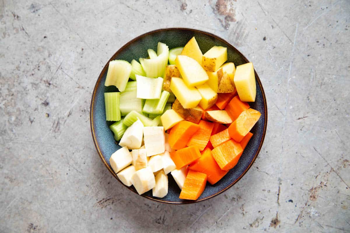 vegetables chopped and ready to be added to the soup maker