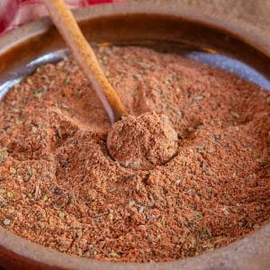Close up showing the brown colours of the mixed spices of cajun seasoning