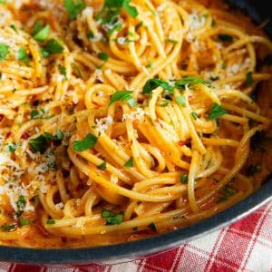 Close up of golden nduja pasta