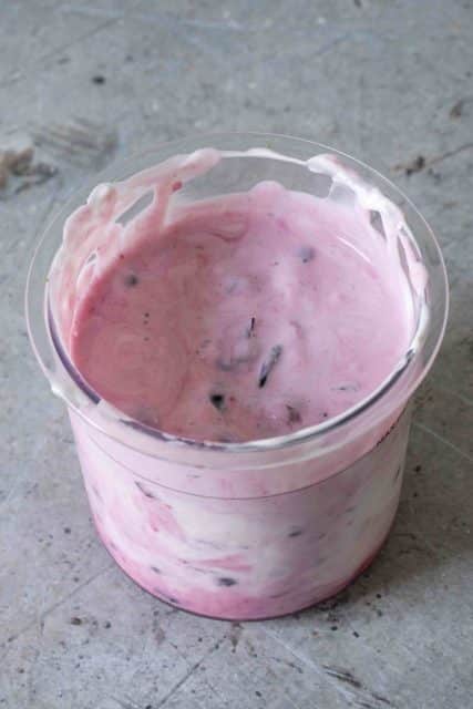 Blueberry and yoghurt all mixed and ready to be frozen
