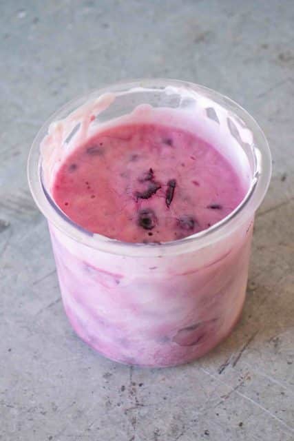 Frozen blueberry yoghurt ready for spinning