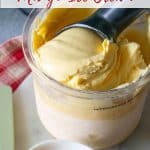 Serving delicious mango ice cream from the pot