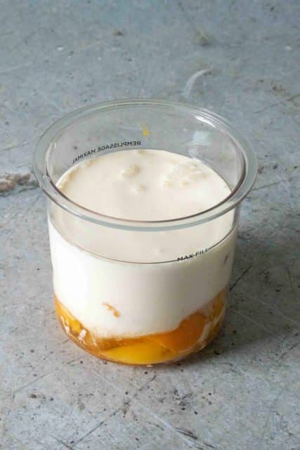 The cream has been added to the fruit and the rest of the ingredients