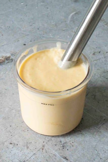 Mango and cream blended with the other ingredients with a stick blender