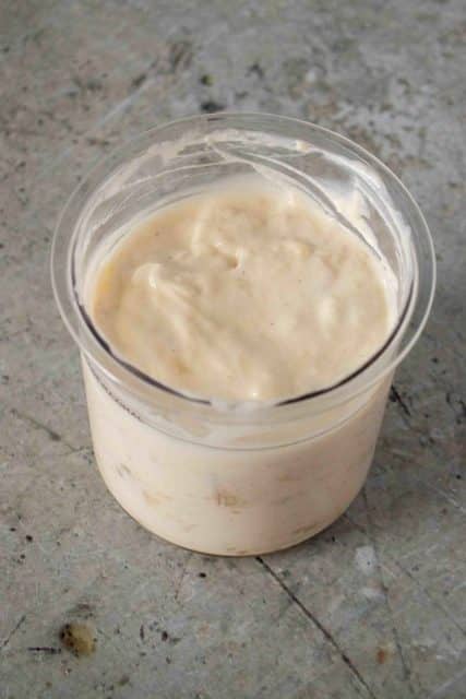 Banana yoghurt ingredients mixed together and ready to be frozen