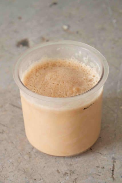 Frozen banana ice cream ready to be spun before serving