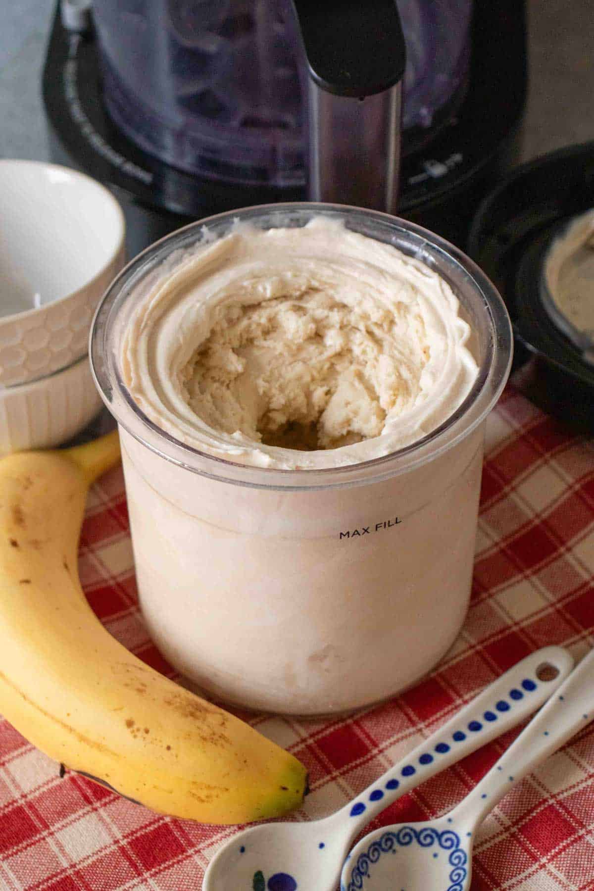 After spinning in the Ninja Creami the ice cream is ready to serve