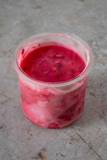 The frozen mixture before spinning in the Ninja Creami