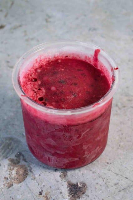 No hump seen on this pot of frozen blackcurrant ice cream that's ready to be spun