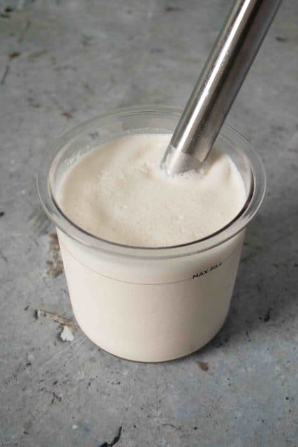 The ingredients are blended together with a stick blender until well mixed