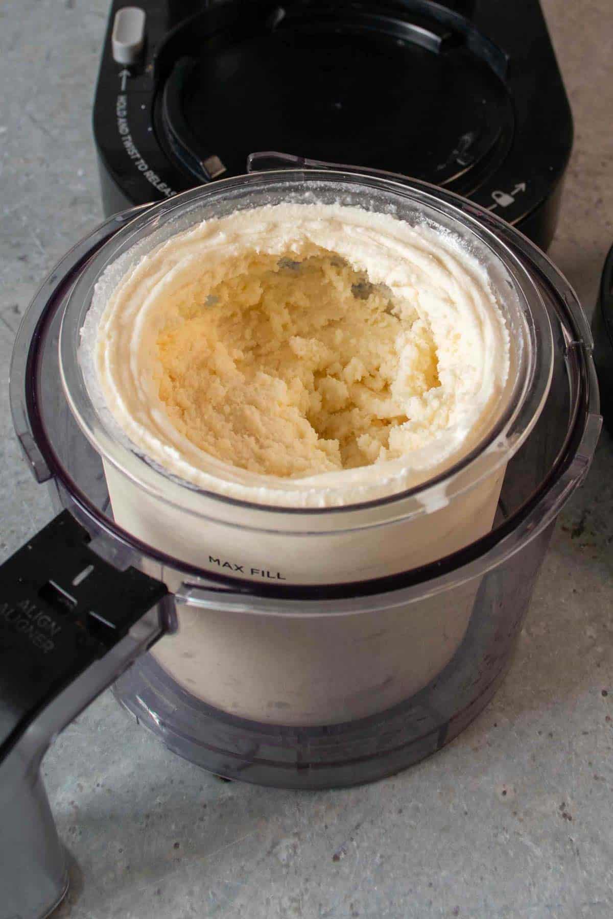 Vanilla ice cream after processing in the Ninja Creami machine.