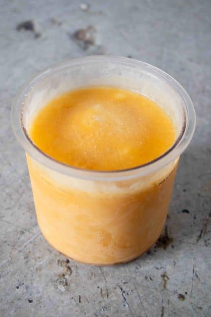 The frozen yogurt mixture is ready to be processed