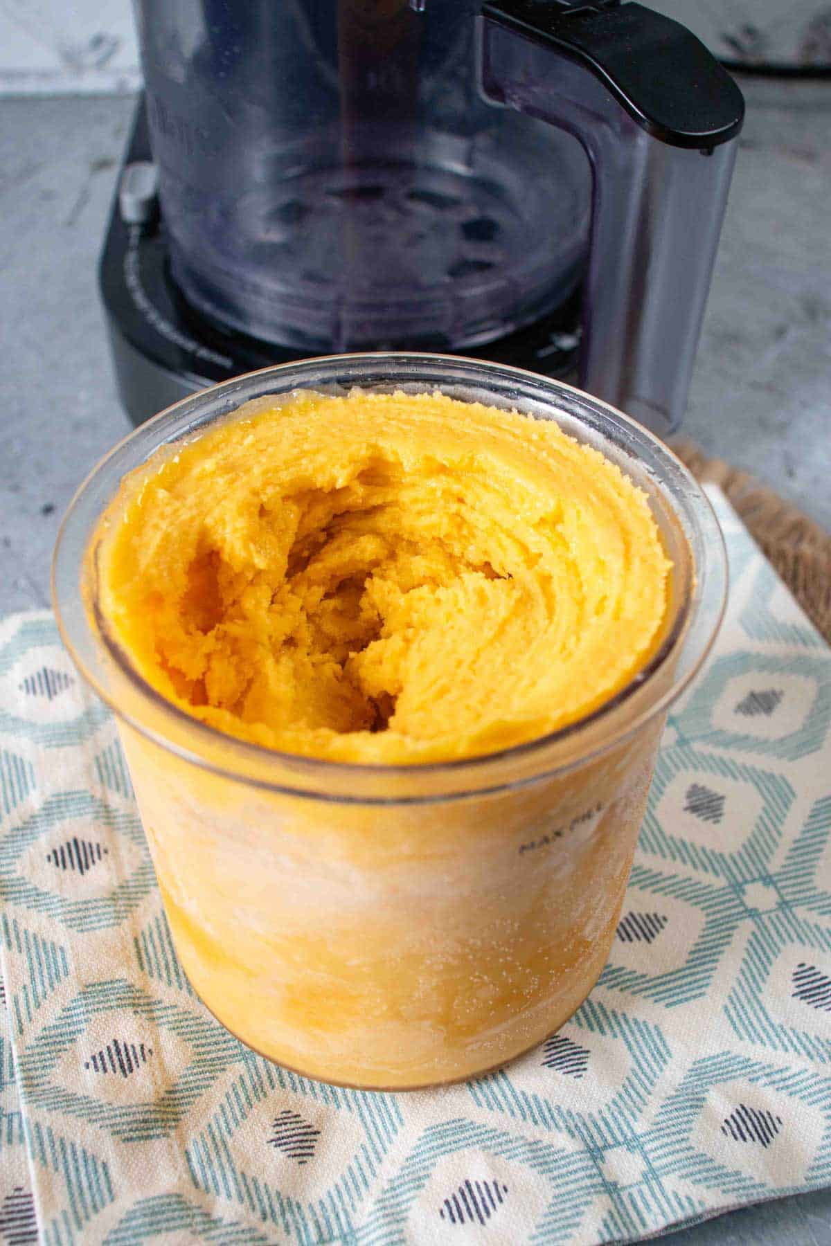 The sorbet has been spun in the ninja creami machine and is ready to be enjoyed straight away.