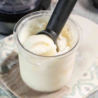Close up of a scoop being taken from the Ninja Creami pot