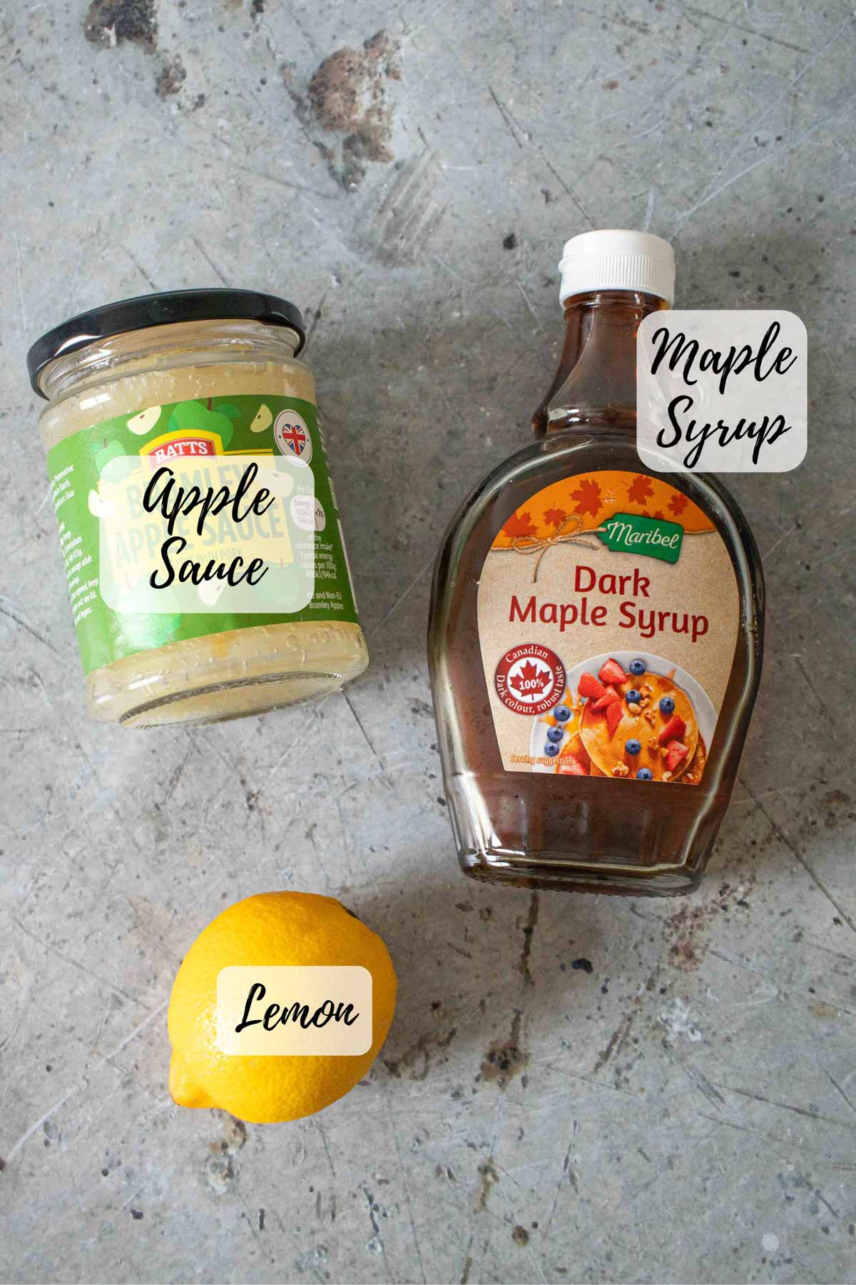 Ingredients are apple puree maple syrup and lemon